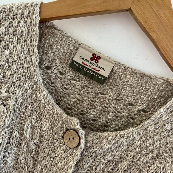 Carraigdonn Woman's Beige Knit Made In Ireland Linen/Cotton Sweater Sz Lr - Picture 4 of 9